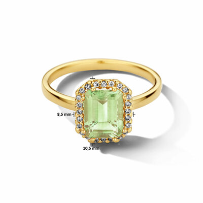 ring groen amethist en diamant 0.10ct h si halo