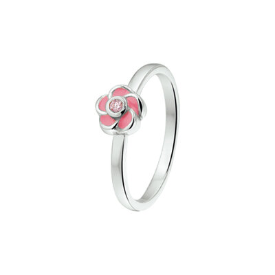 ring bloem roze zirkonia emaille