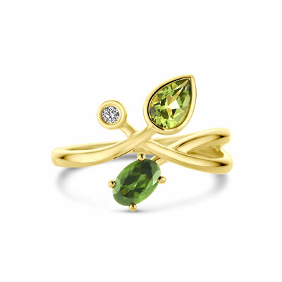 ring groen toermalijn, peridot en diamant 0.03ct h si