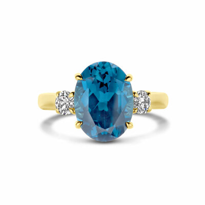 ring trilogie lab grown london blue topaas en diamant 0.35ct h si