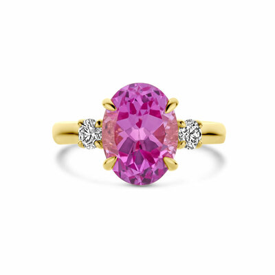 ring trilogie lab grown roze saffier en diamant 0.35ct h si