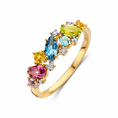 ring natuurlijke kleurstenen en diamant 0.04ct h si