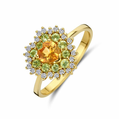 ring hart citrien, peridot en diamant 0.19ct g si