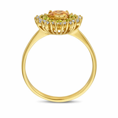 ring hart citrien, peridot en diamant 0.19ct g si