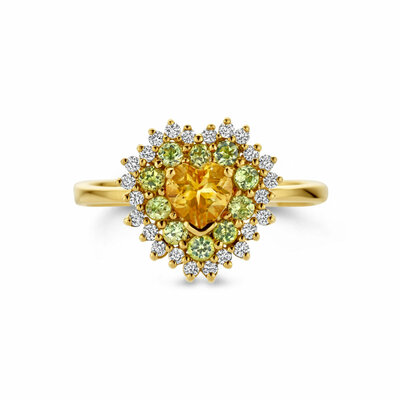 ring hart citrien, peridot en diamant 0.19ct g si