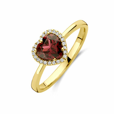 ring hartje roze rhodoliet en diamant 0.06ct h si