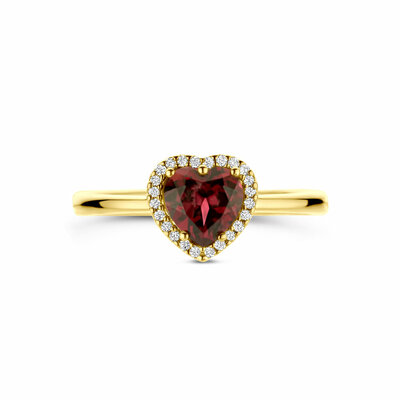 ring hartje roze rhodoliet en diamant 0.06ct h si