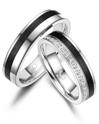 Trouwringen Titanium met carbon
