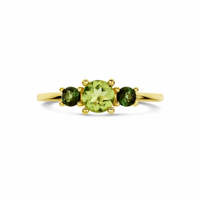 ring peridot en groen toermalijn