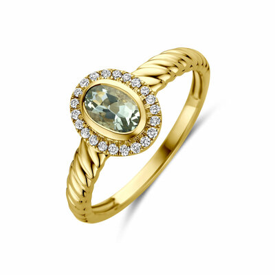 ring groen amethist en lab grown diamant 0.10ct f vs