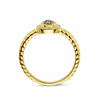 ring groen amethist en lab grown diamant 0.10ct f vs