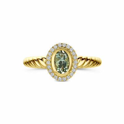 ring groen amethist en lab grown diamant 0.10ct f vs