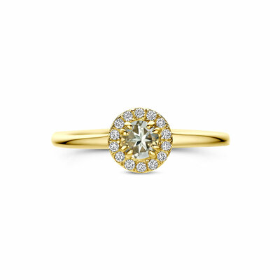 ring groen amethist en lab grown diamant 0.08ct f vs