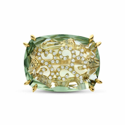 ring groen amethist en diamant 0.79ct h si