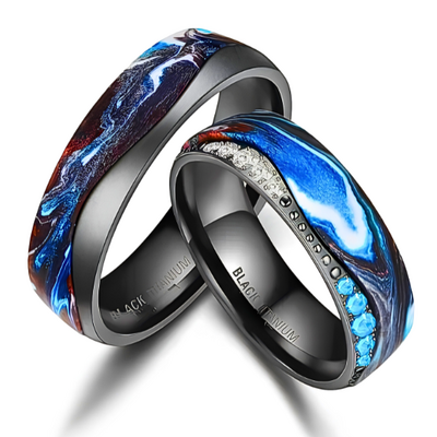 Zwart/blauw titanium met zirkonium ringen