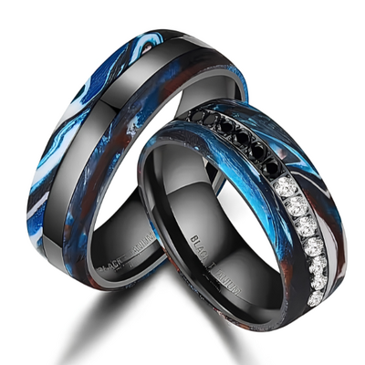 Zwart/blauw titanium met zirkonium ringen