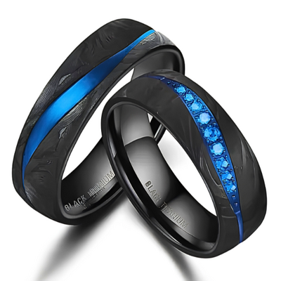 Zwart/blauw titanium met zirkonium ringen