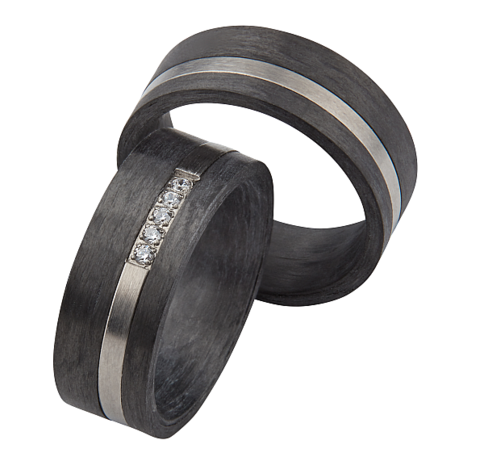 Trouwringen 14k witgoud met carbon