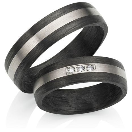 Trouwringen 14k witgoud met carbon